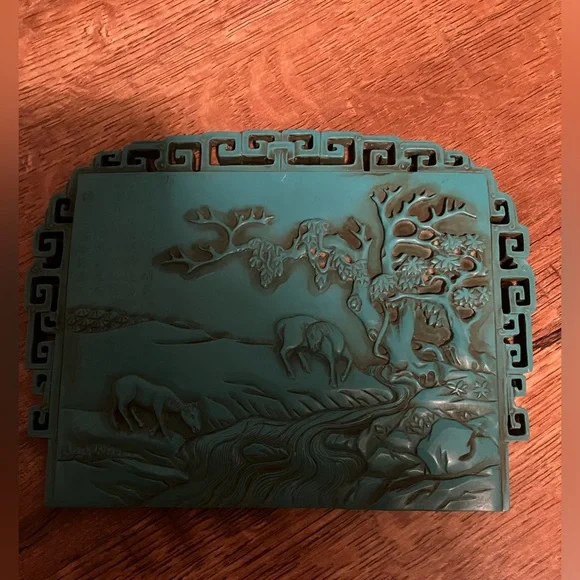 Vintage Chinese Carved Imitation Turquoise Table Screen